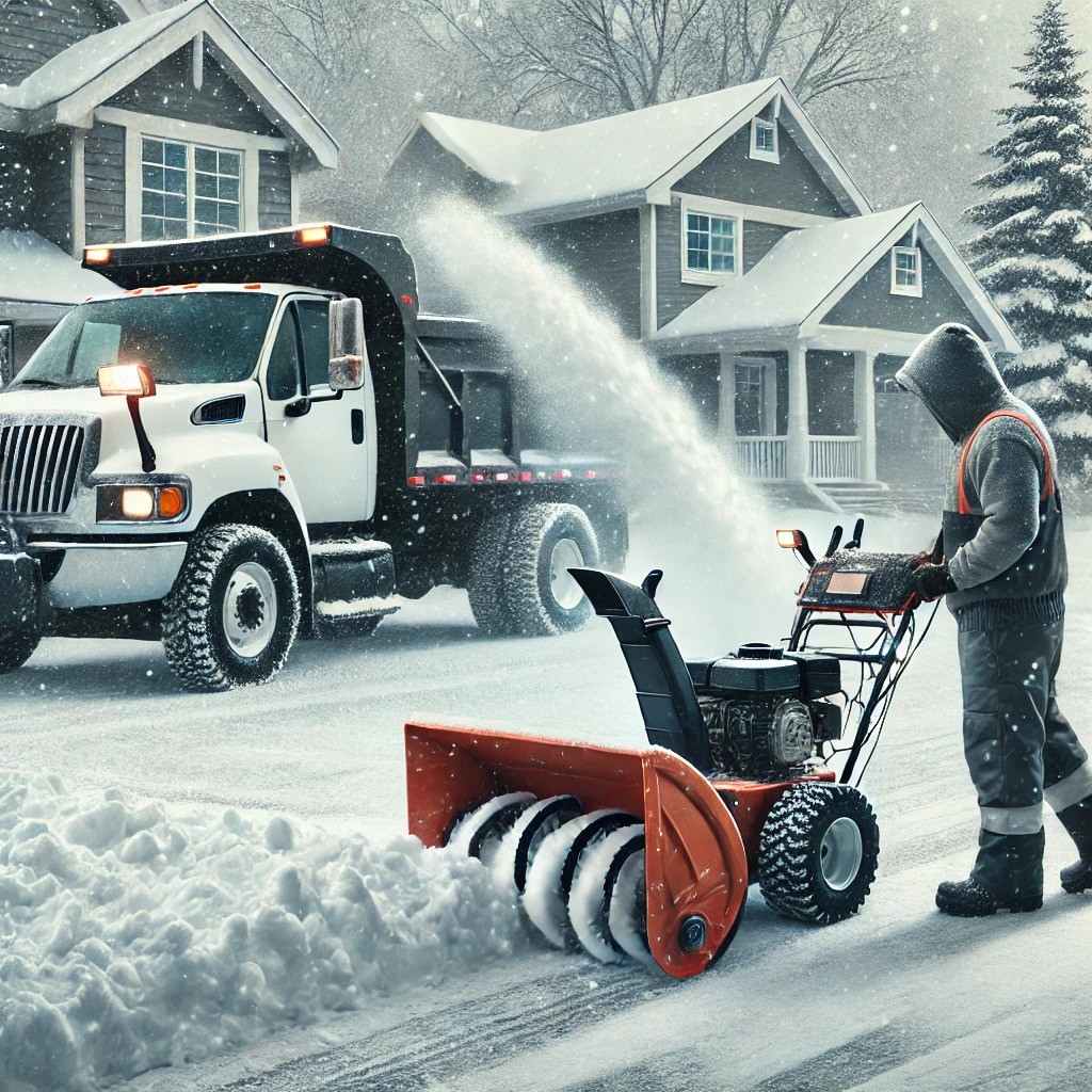 Truck and blower snow removal